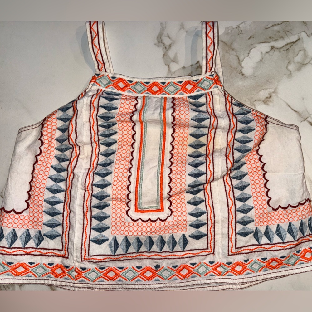 Anthro Anthropologie Embroidered Boho Crop Tank Top |Size 6 | NWOT